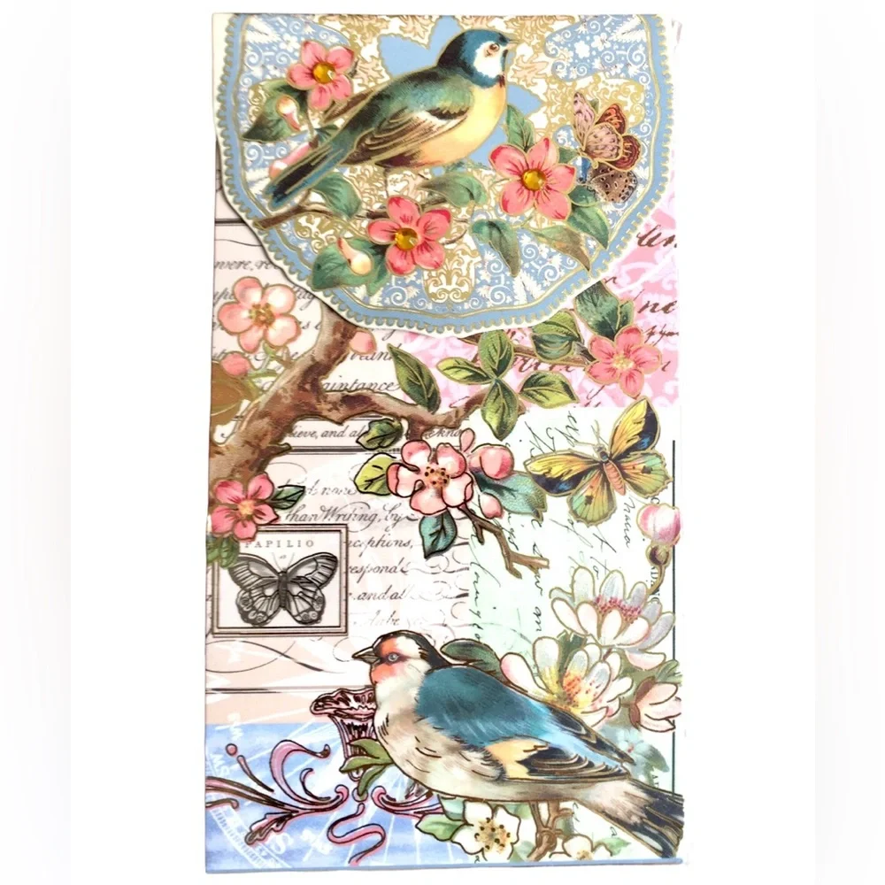 Punch Studio Embellished Long Notepad: Patchwork Birds on Floral Branches(92993)